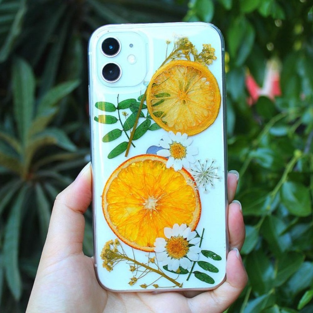 Handmade pressed dried flowers/ fruits phone case